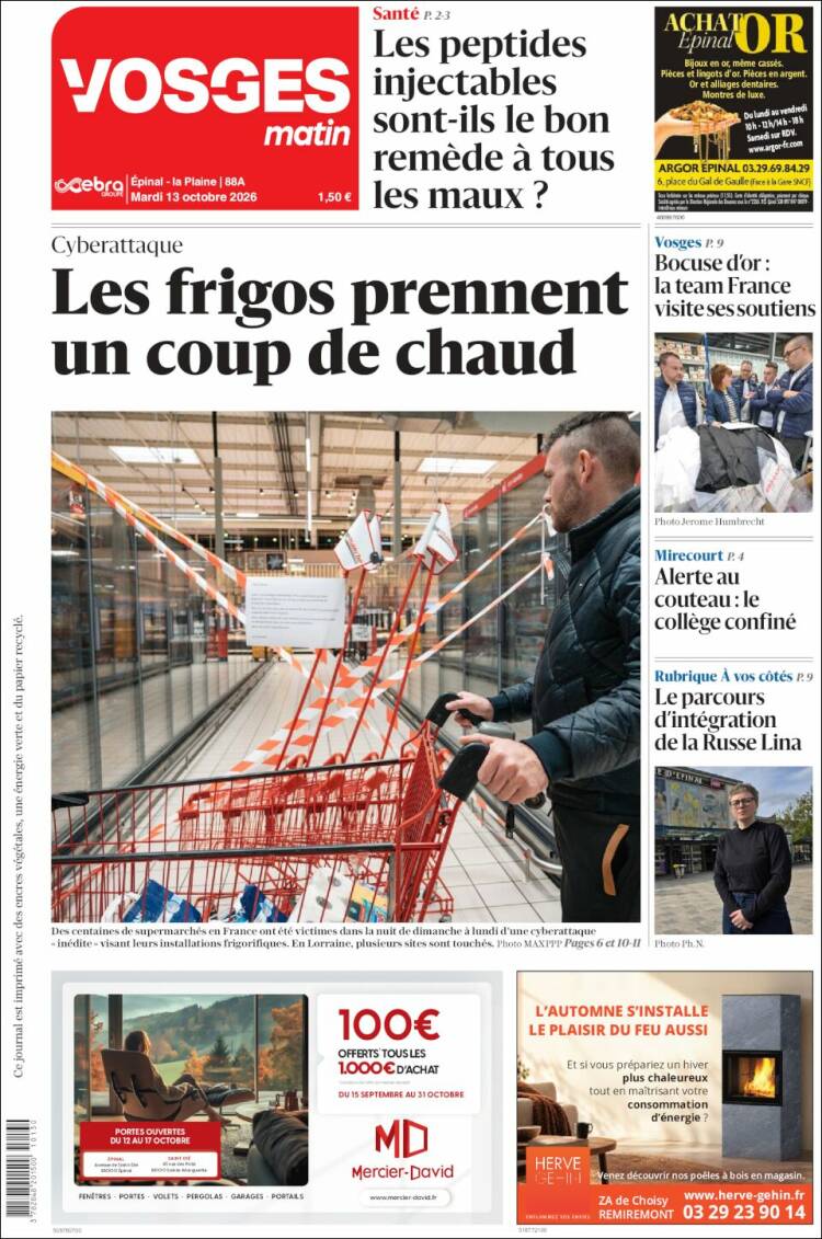 Portada de Vosges Matin (Francia)