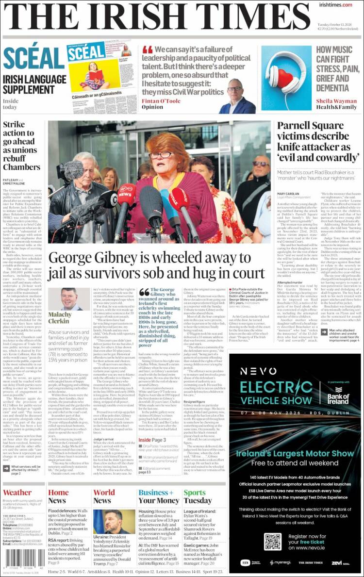 Portada de Irish Times (Irlanda)