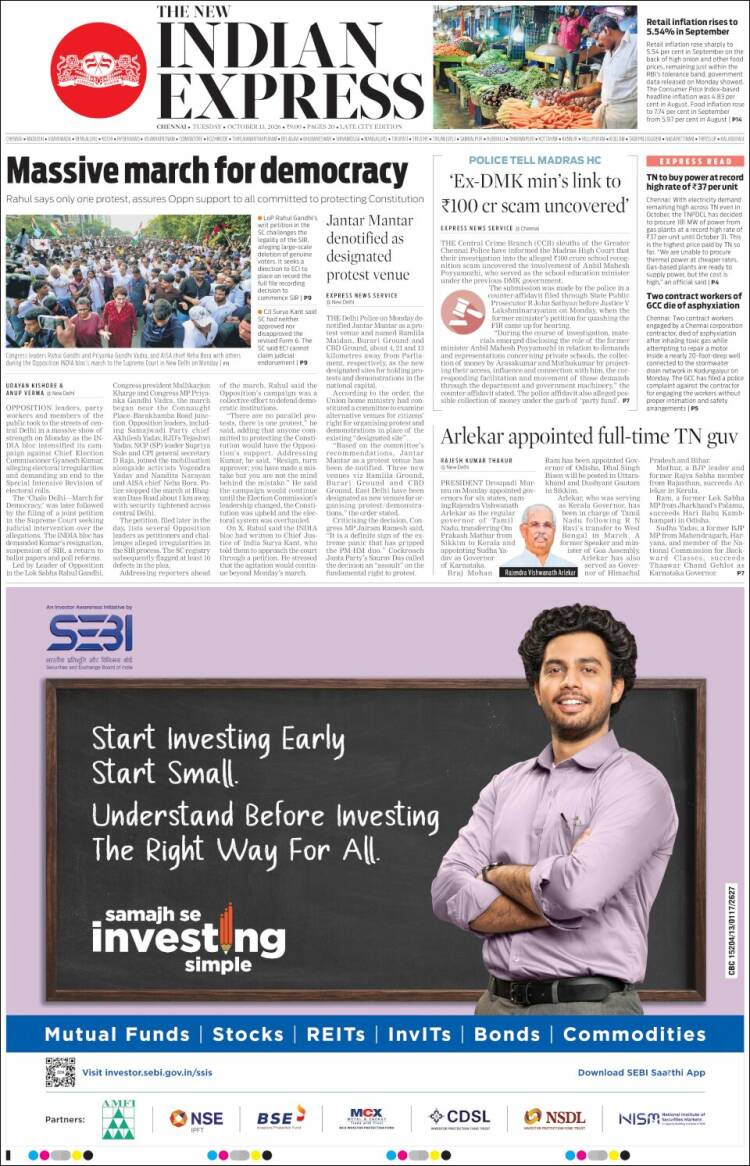 Portada de New Indian Express (India)