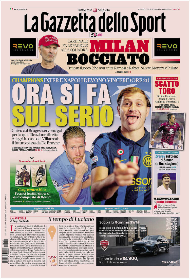 Portada de La Gazzetta dello Sport (Italia)