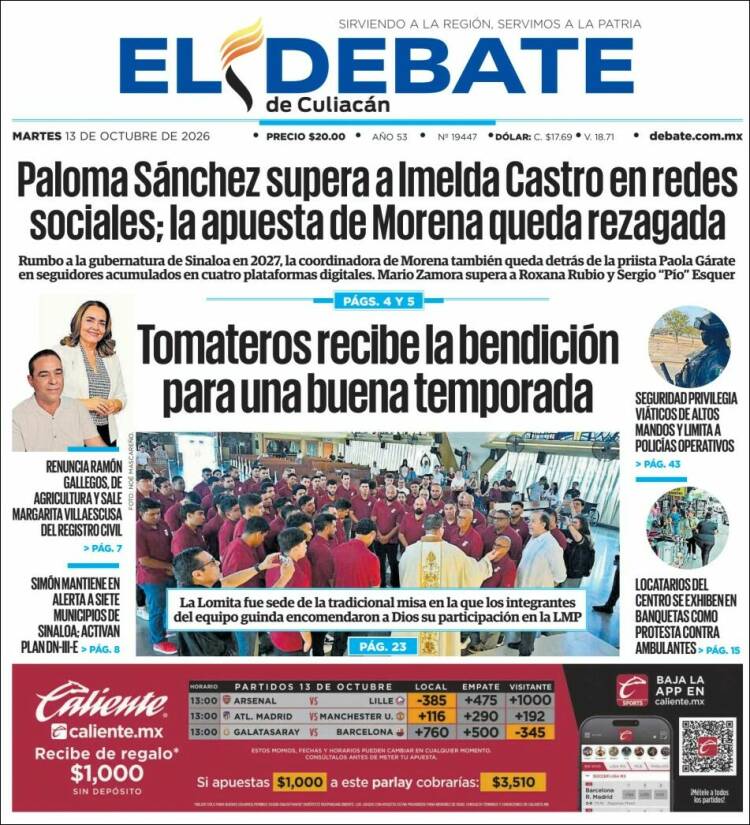 Portada de El Debate de Culiacán (M&eacute;xico)
