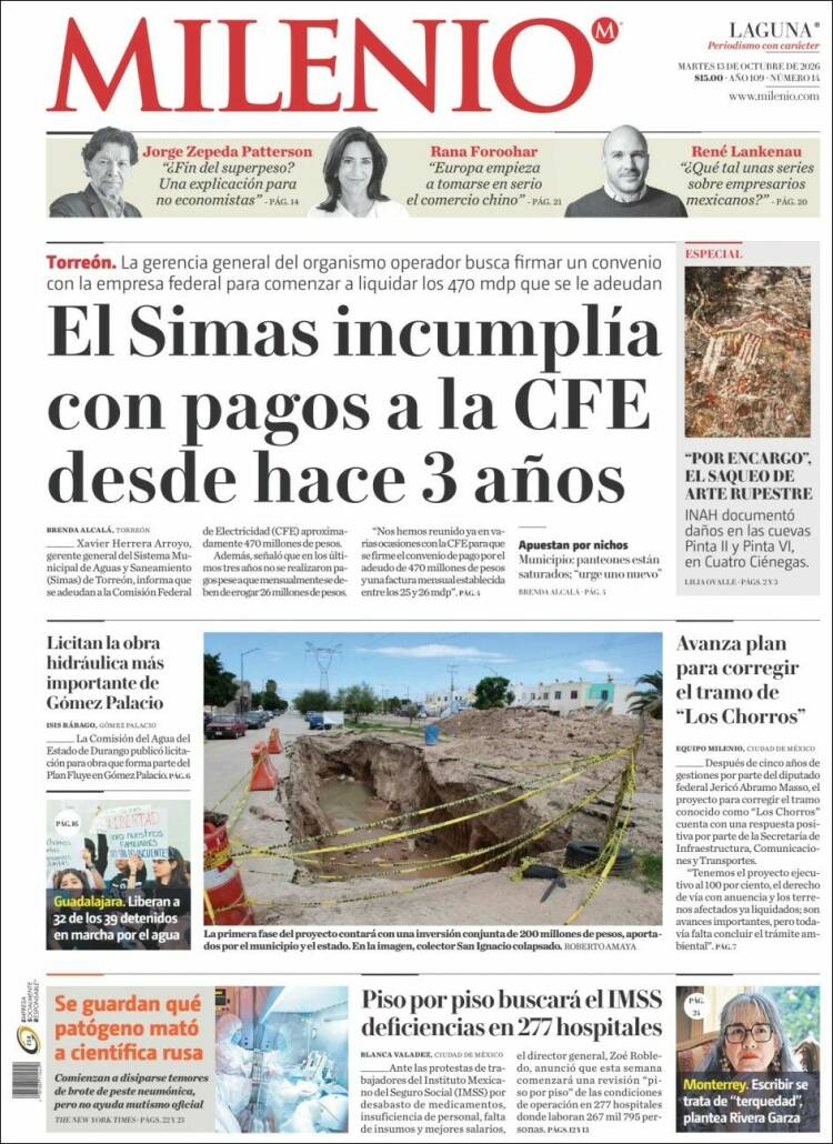 Portada de Milenio - Laguna (M&eacute;xico)