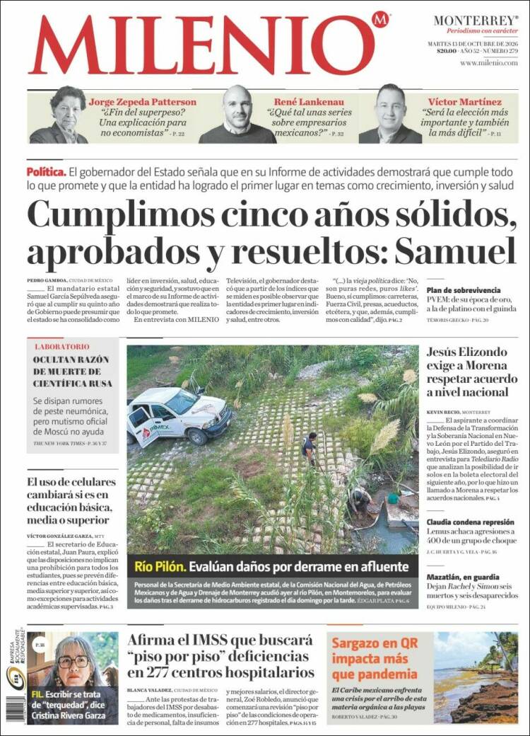 Portada de Milenio de Monterrey (M&eacute;xico)
