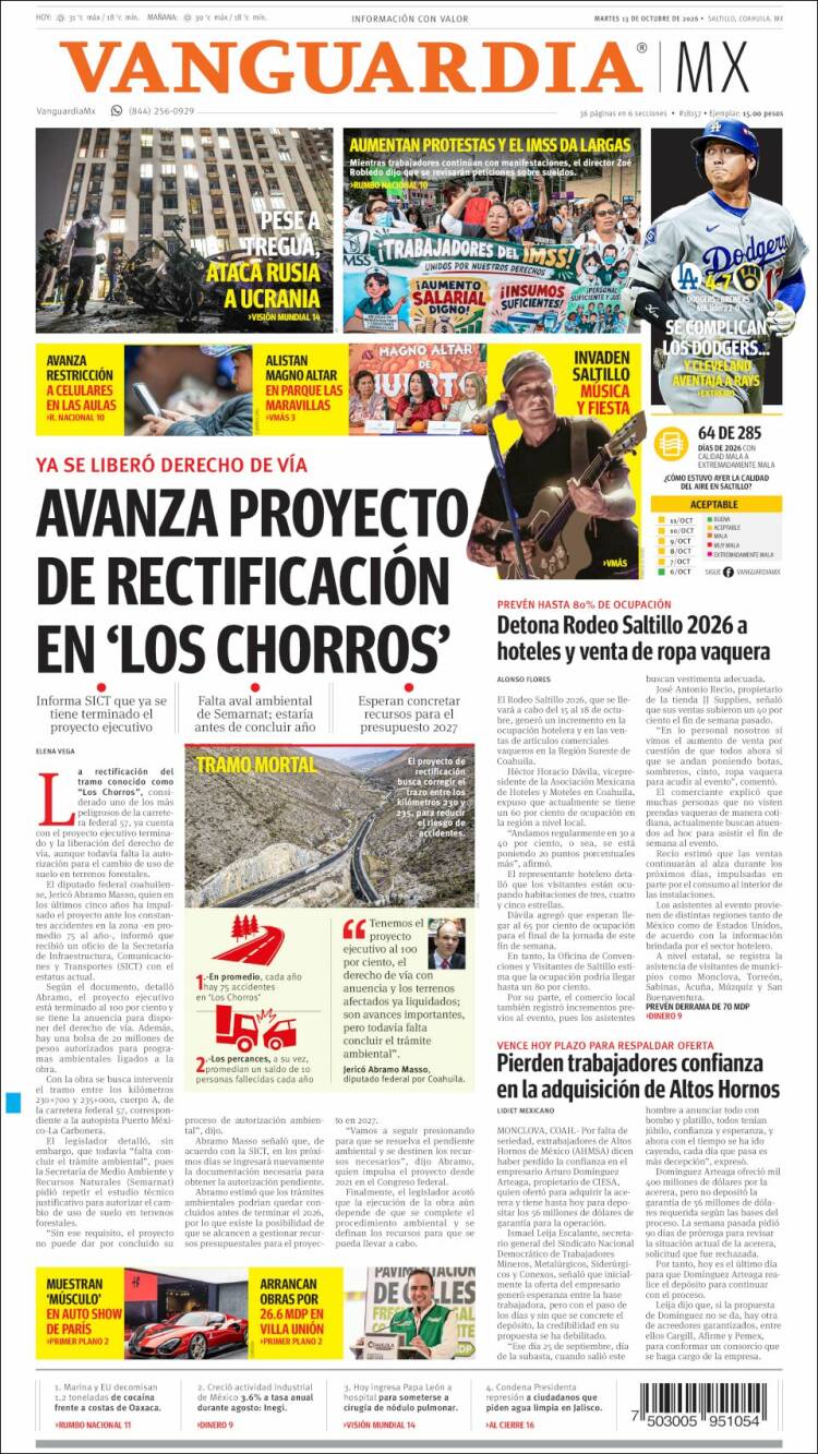 Portada de Vanguardia (M&eacute;xico)