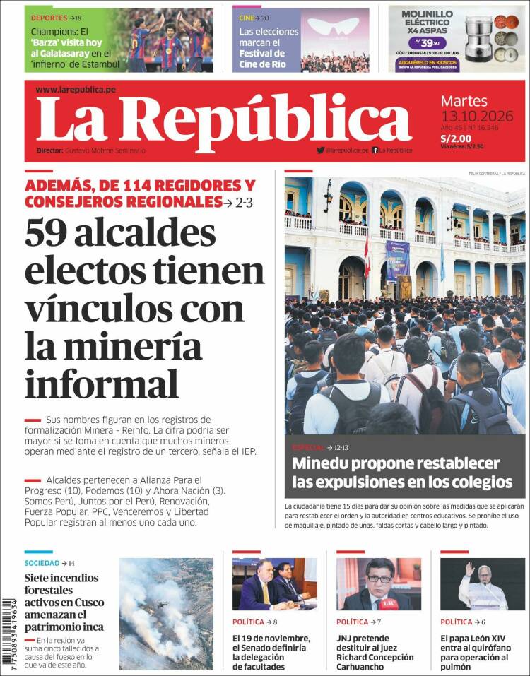 Portada de La Republica (Peru)