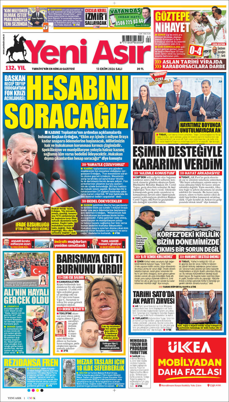 Portada de Yeni Asır (Turqu&iacute;a)