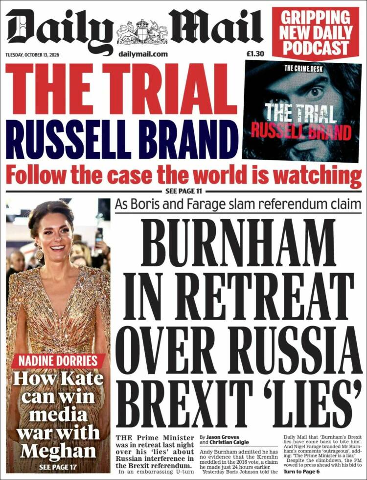 Portada de Daily Mail (Reino Unido)