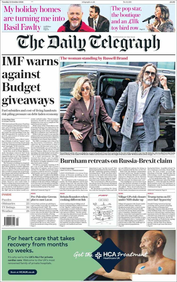 Portada de Daily Telegraph (Reino Unido)