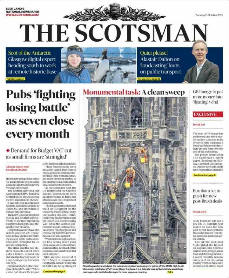 Portada de The Scotsman (Reino Unido)