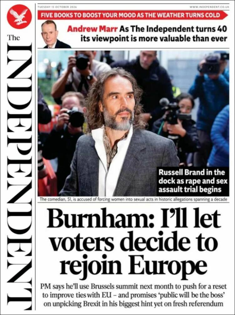 Portada de The Independent (Reino Unido)