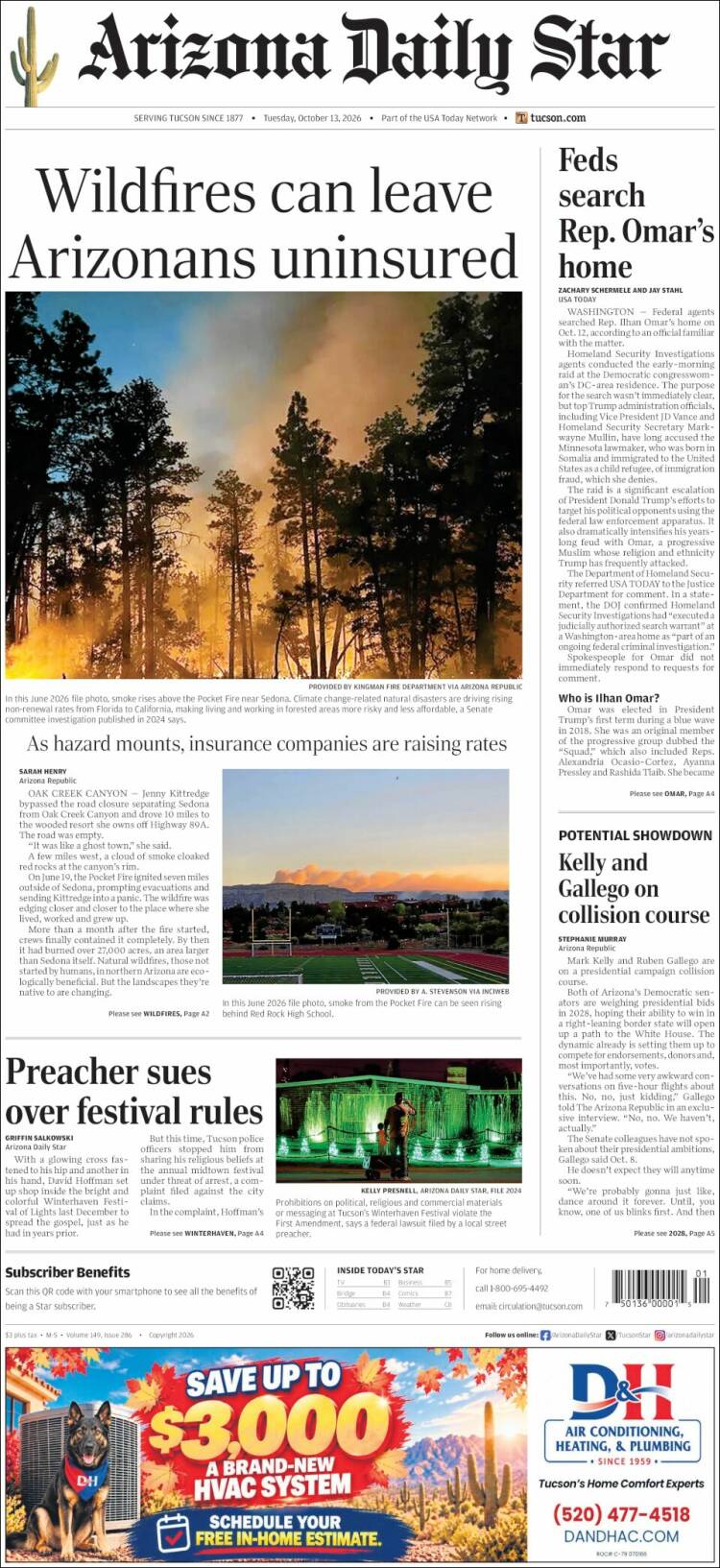 Portada de Arizona Daily Star (USA)