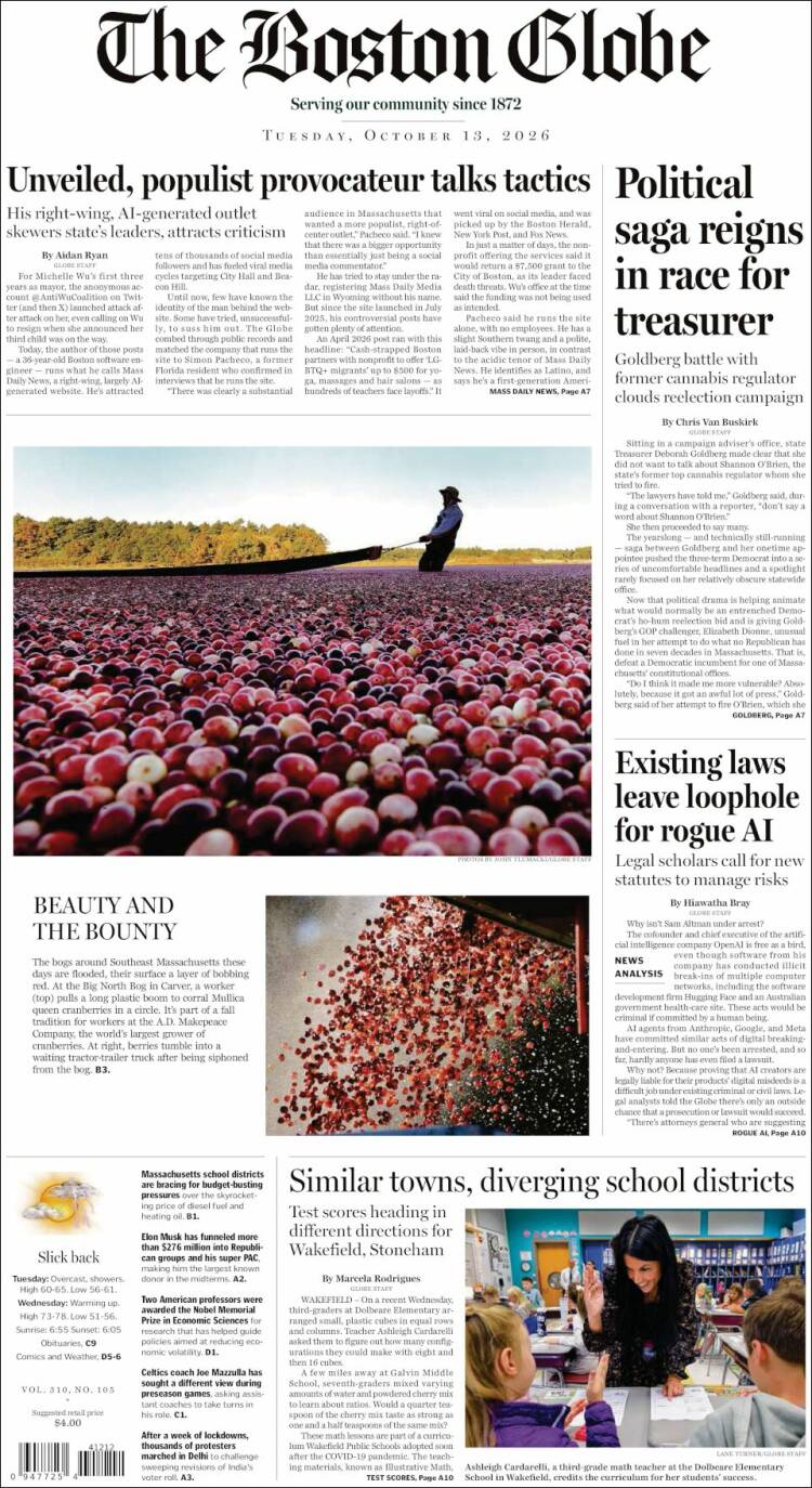 Portada de Boston Globe (USA)