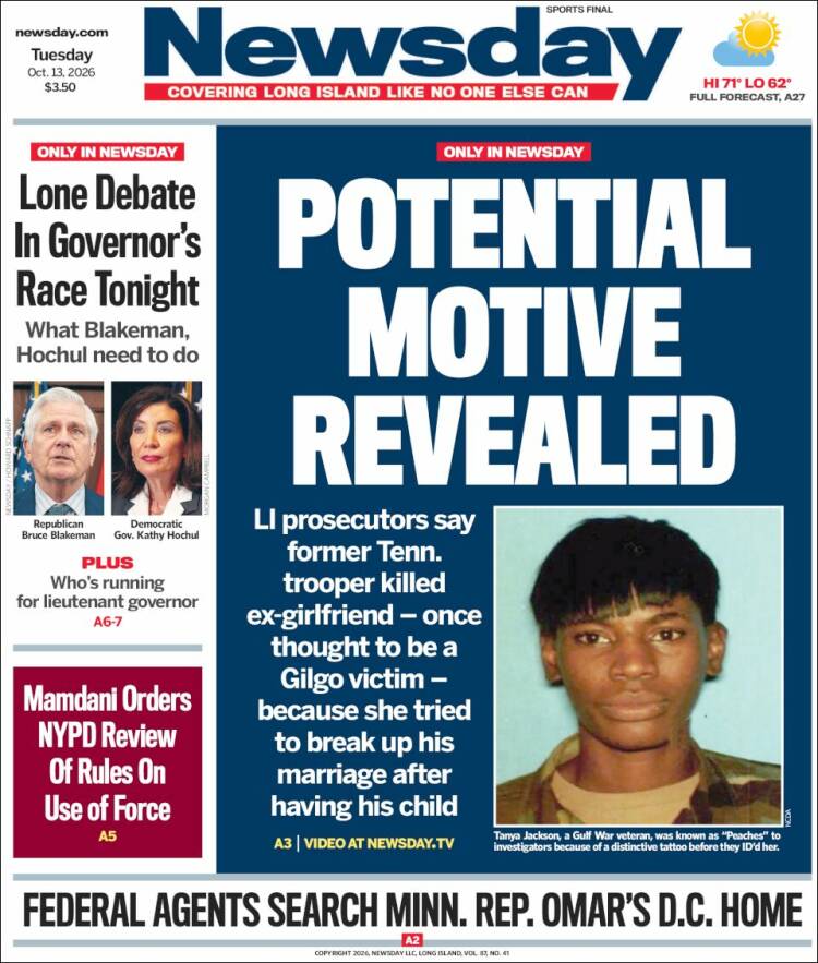 Portada de Newsday (USA)