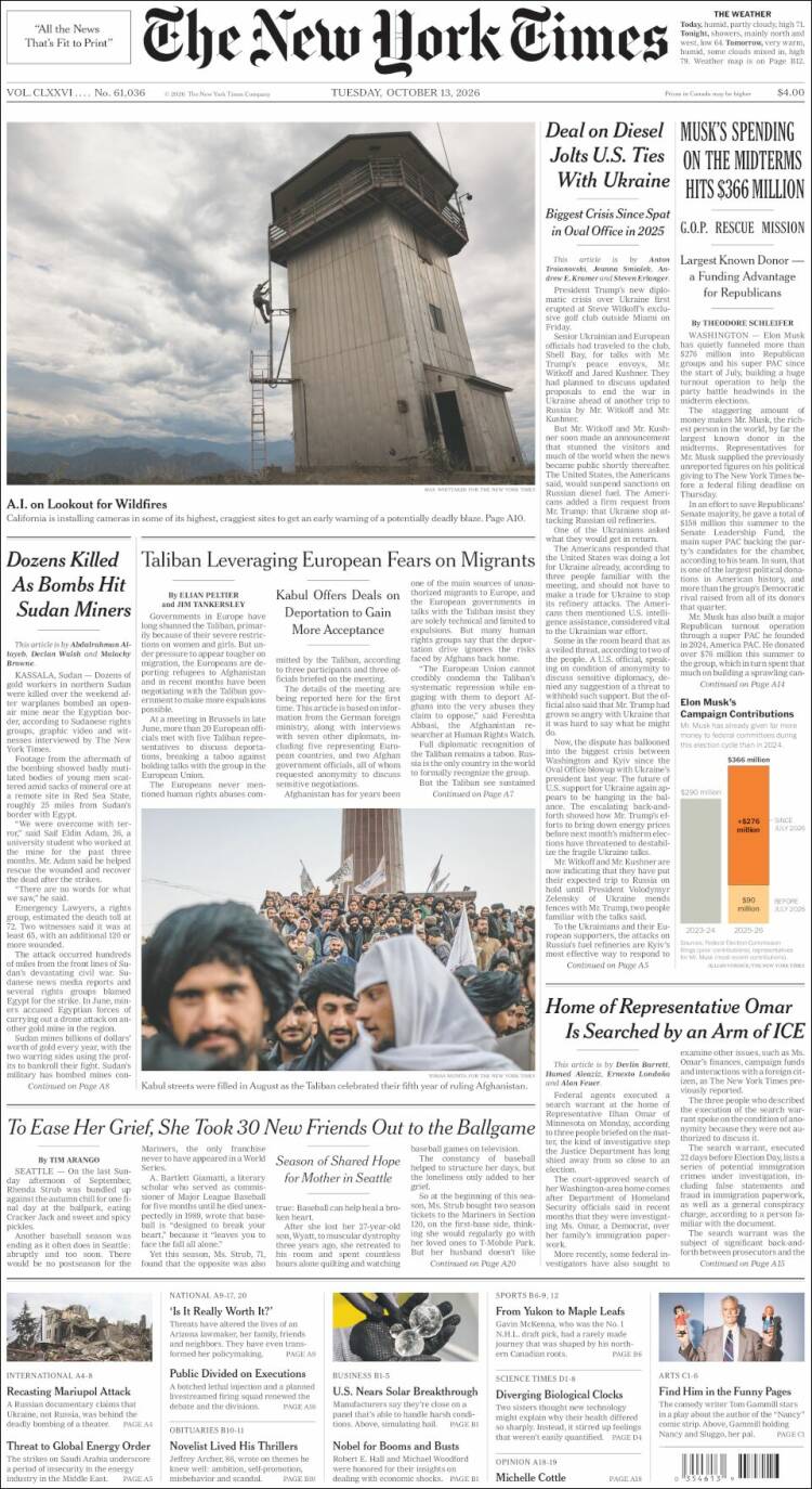 Portada de New York Times (USA)