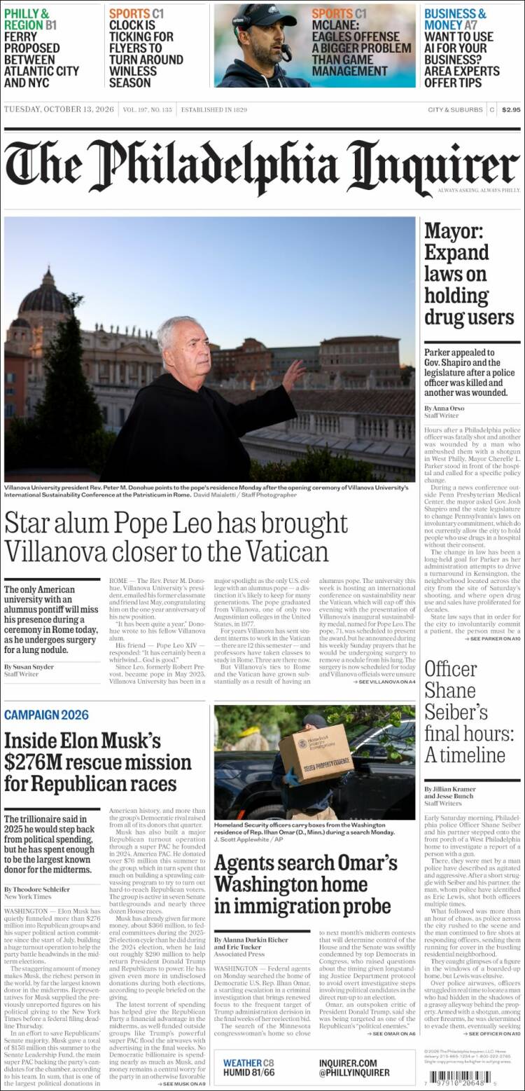 Portada de Philadelphia Inquirer (USA)