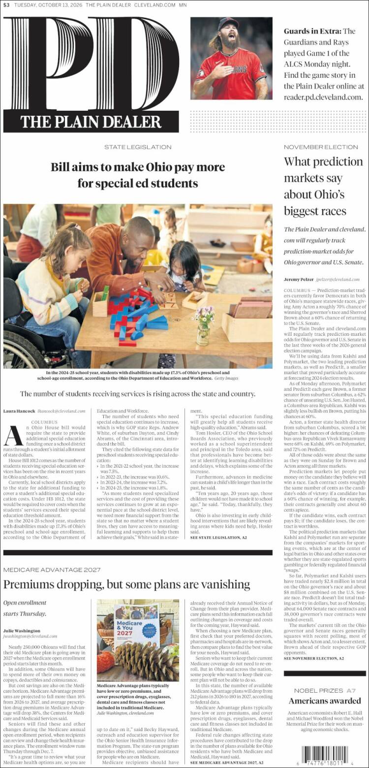 Portada de The Plain Dealer (USA)