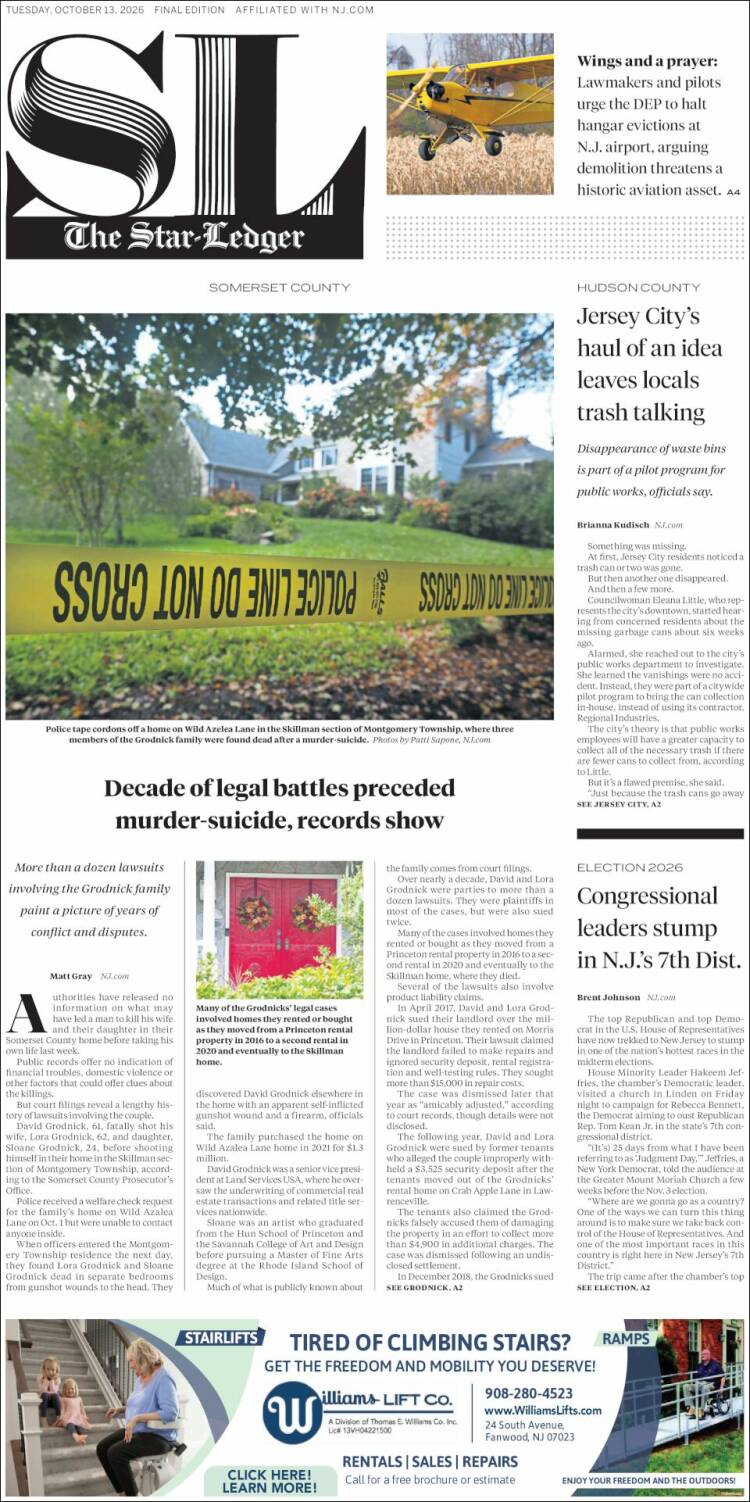 Portada de Star-Ledger (USA)
