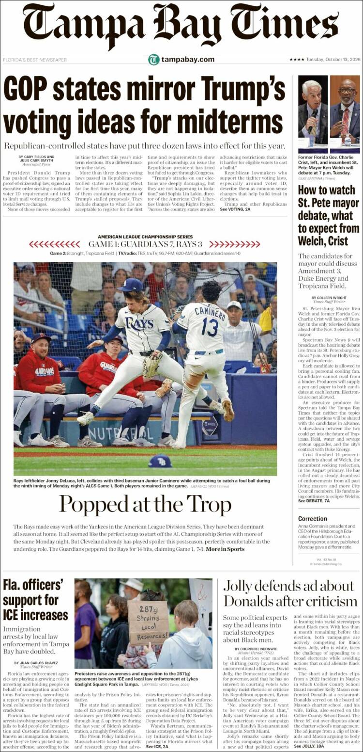 Portada de Tampa Bay Times (USA)
