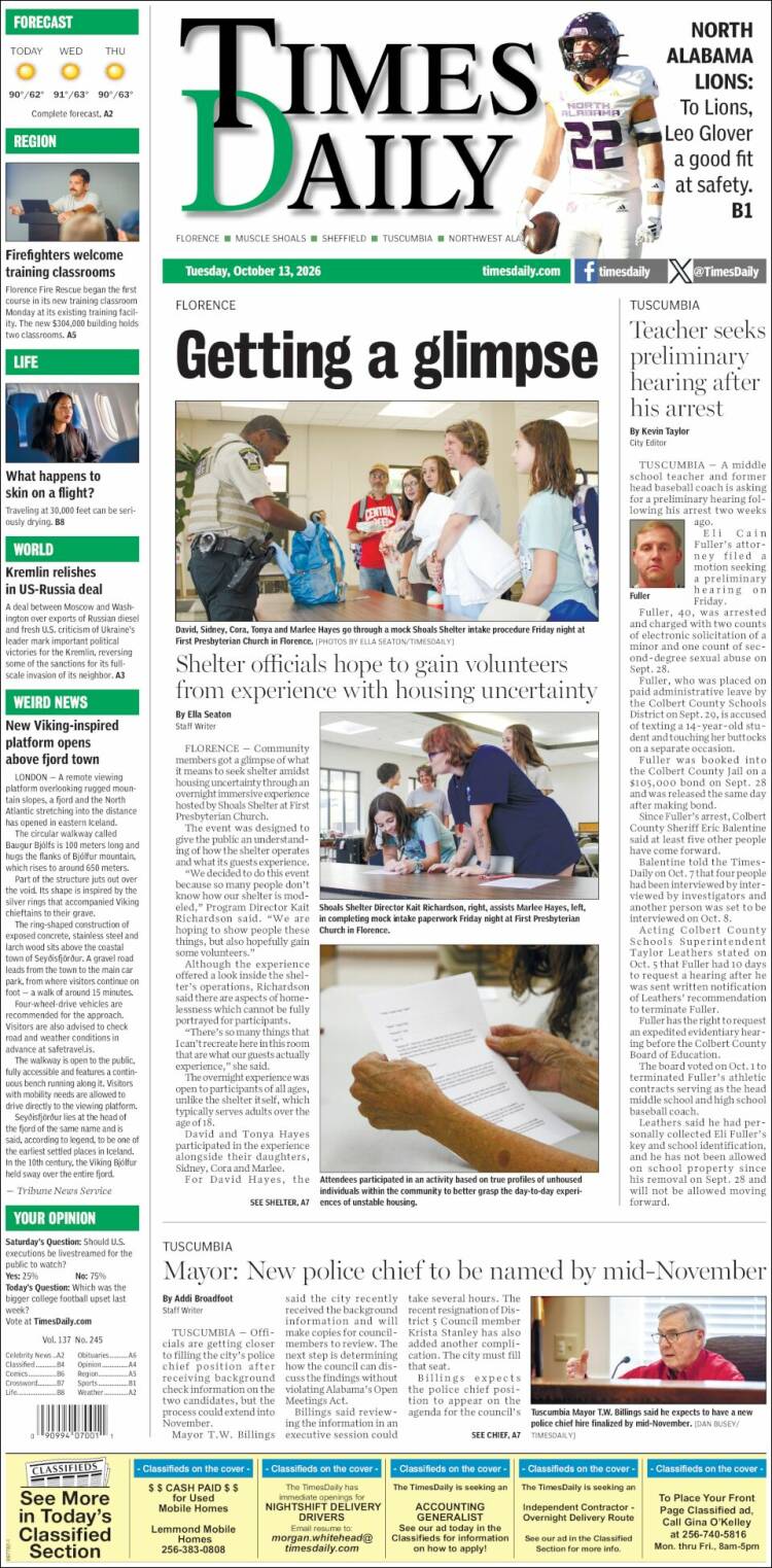 Portada de Times Daily (USA)