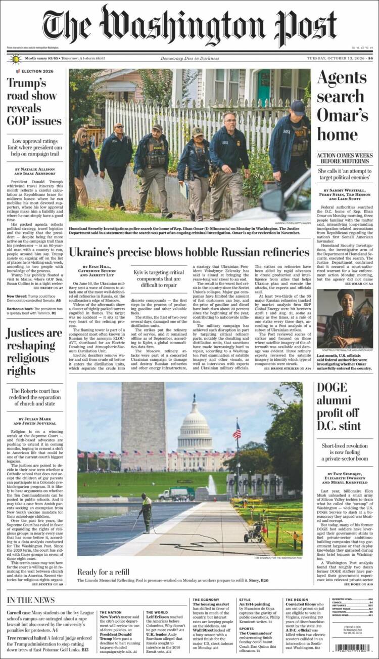Portada de The Washington Post (USA)