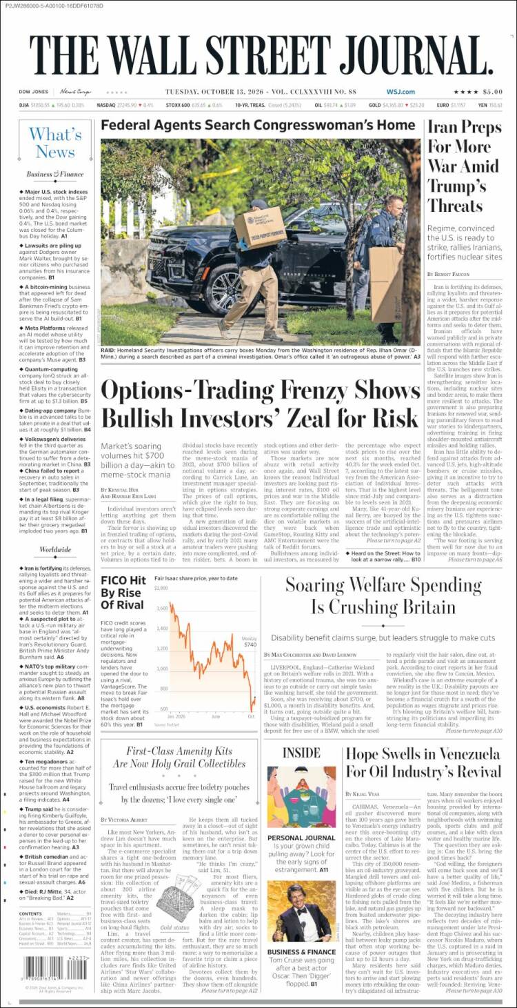Portada de Wall Street Journal (USA)