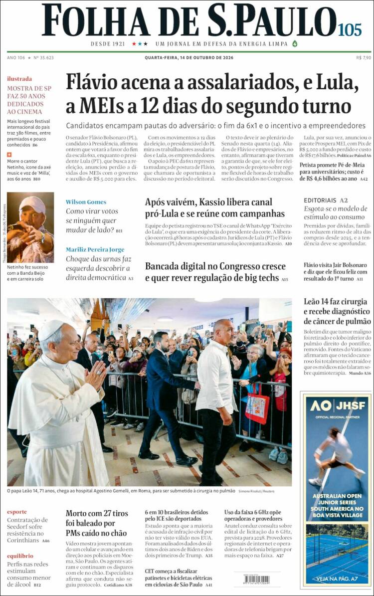 Portada de Folha de São Paulo (Brasil)