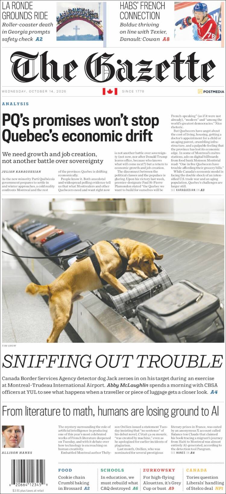 Portada de The Gazette (Canad&aacute;)
