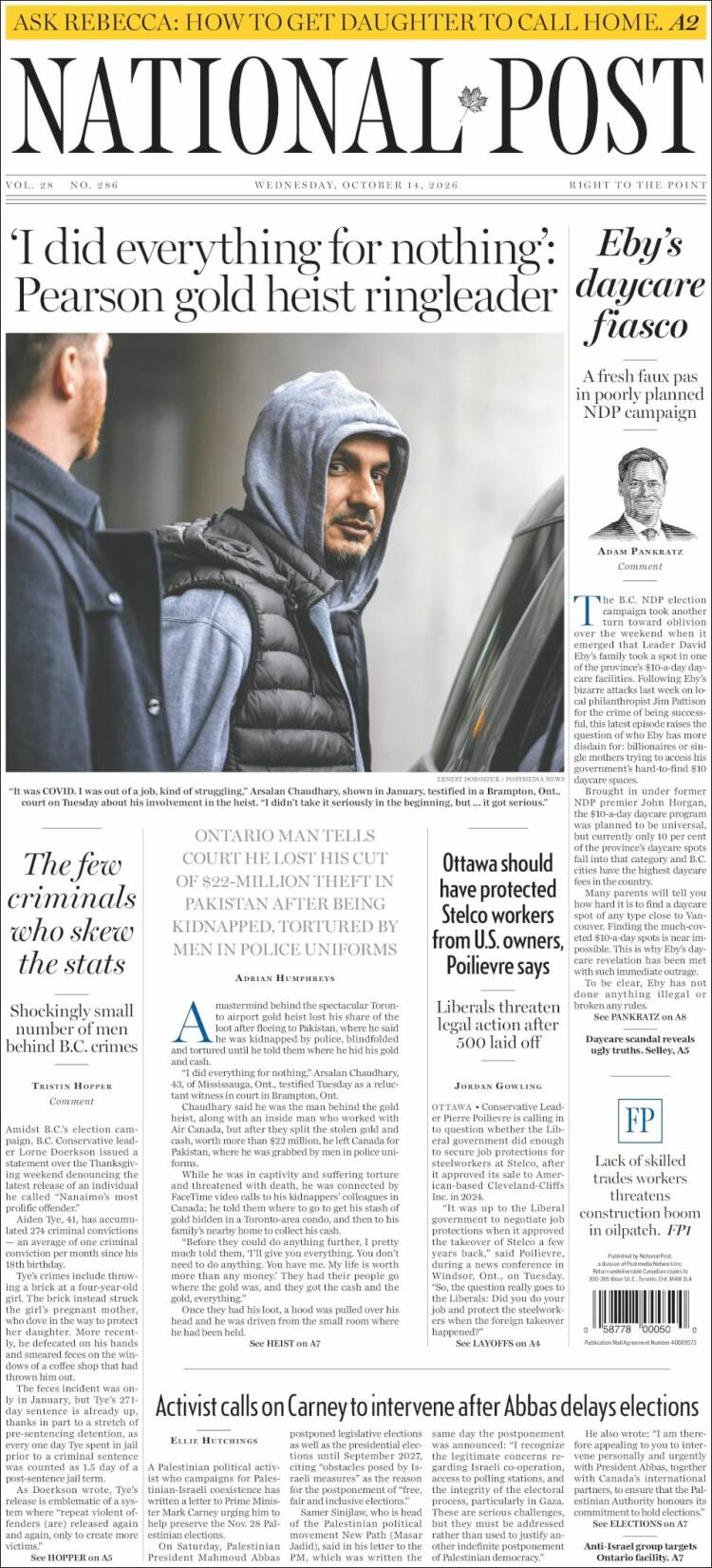 Portada de The National Post (Canad&aacute;)
