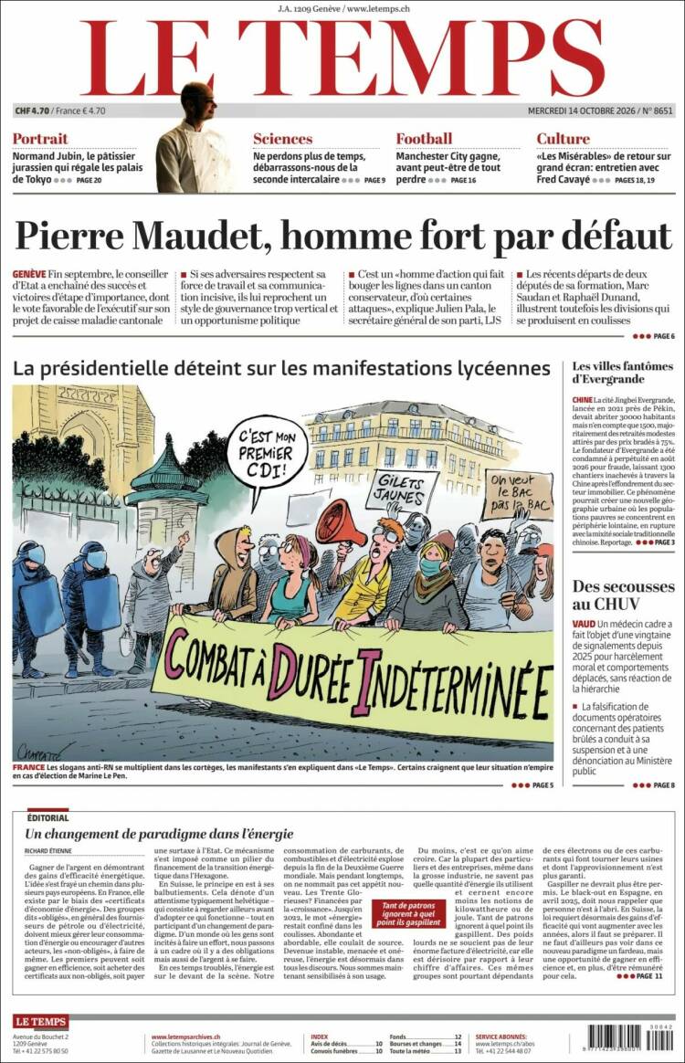 Portada de Le Matin (Suiza)