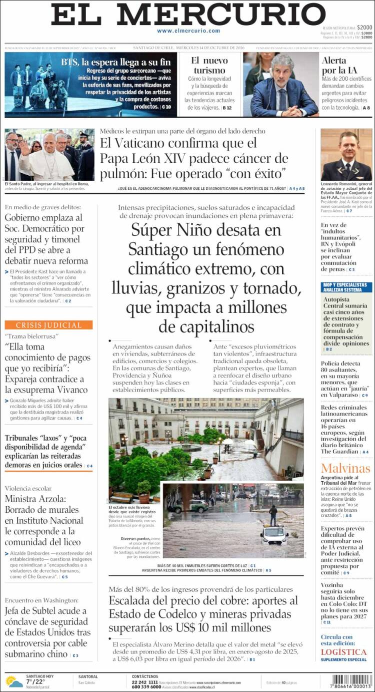 Portada de El Mercurio (Chile)