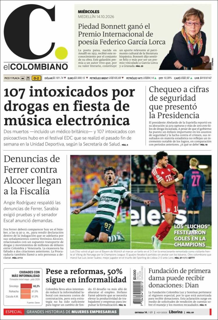 Portada de El Colombiano (Colombia)