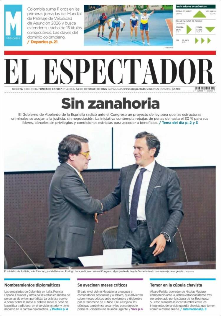 Portada de El Espectador (Colombie)