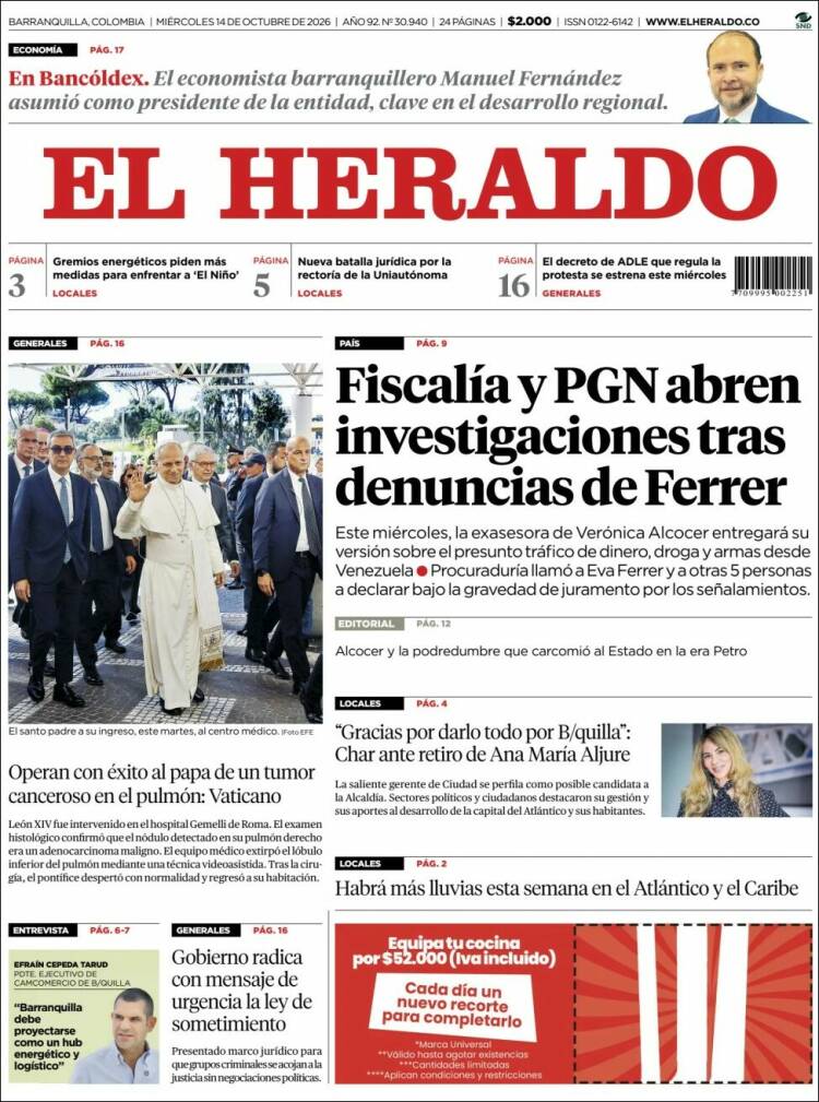 Portada de El Heraldo (Colombia)