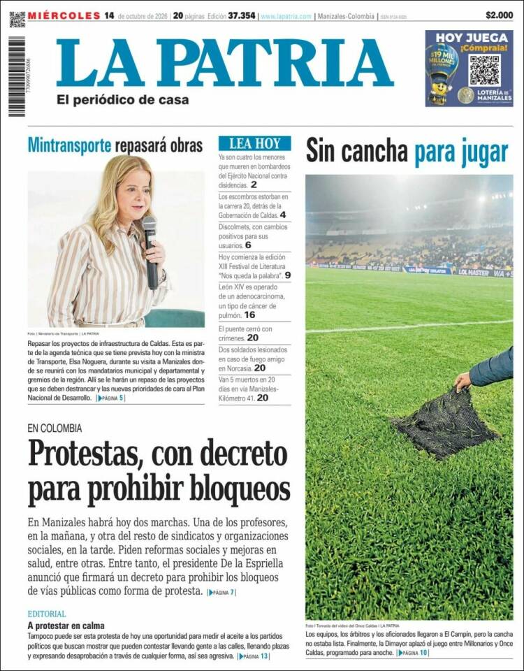 Portada de La Patria (Colombia)