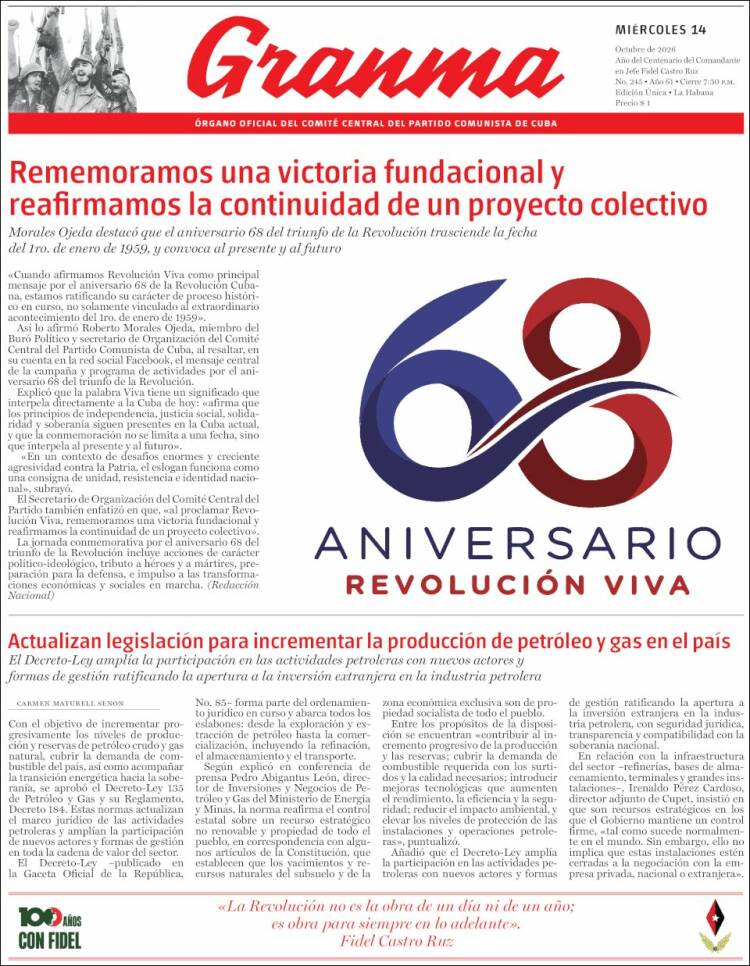 Portada de Granma (Cuba)