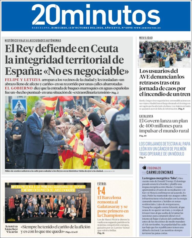 Portada de 20 Minutos - Barcelona (Espa&ntilde;a)