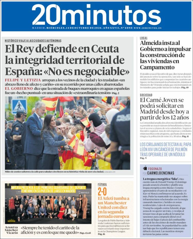 Portada de 20 Minutos - Madrid (Espa&ntilde;a)