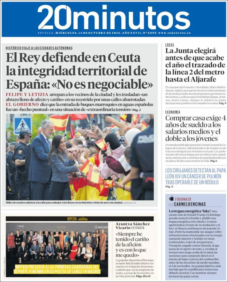 Portada de 20 Minutos - Sevilla (Espa&ntilde;a)