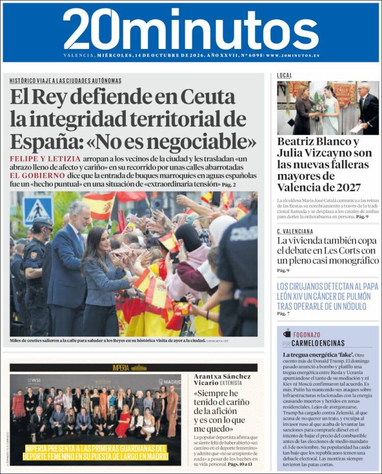 Portada de 20 Minutos - Valencia (Espa&ntilde;a)