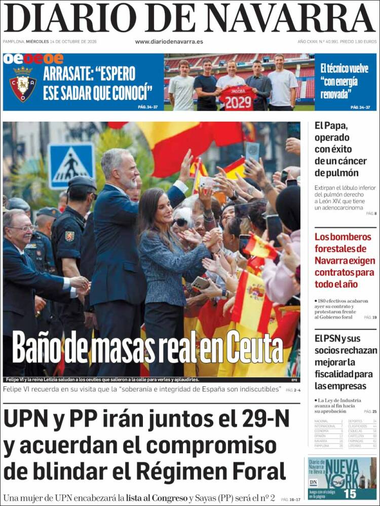 Portada de Diario de Navarra (Espa&ntilde;a)