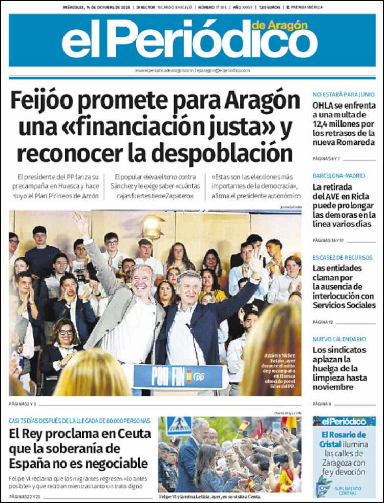 Portada de El Periódico de Aragón (Espa&ntilde;a)
