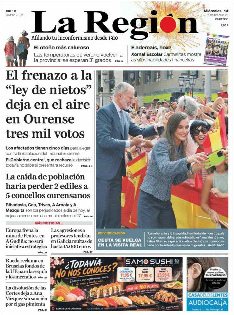 Portada de La Región de Ourense (Espa&ntilde;a)