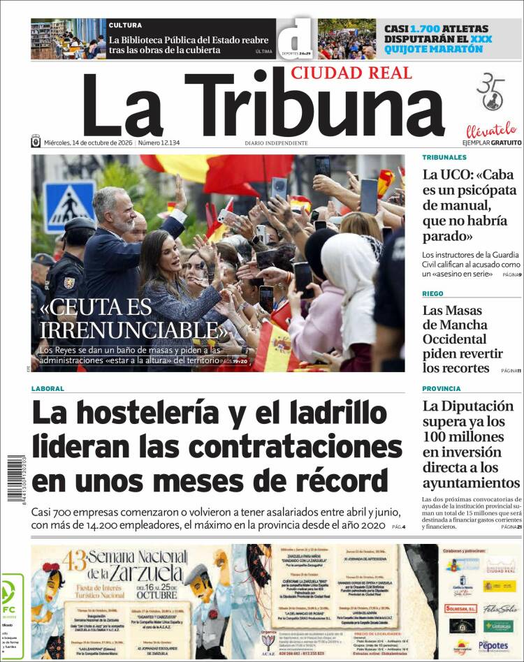 Portada de La Tribuna de Ciudad Real (Espa&ntilde;a)