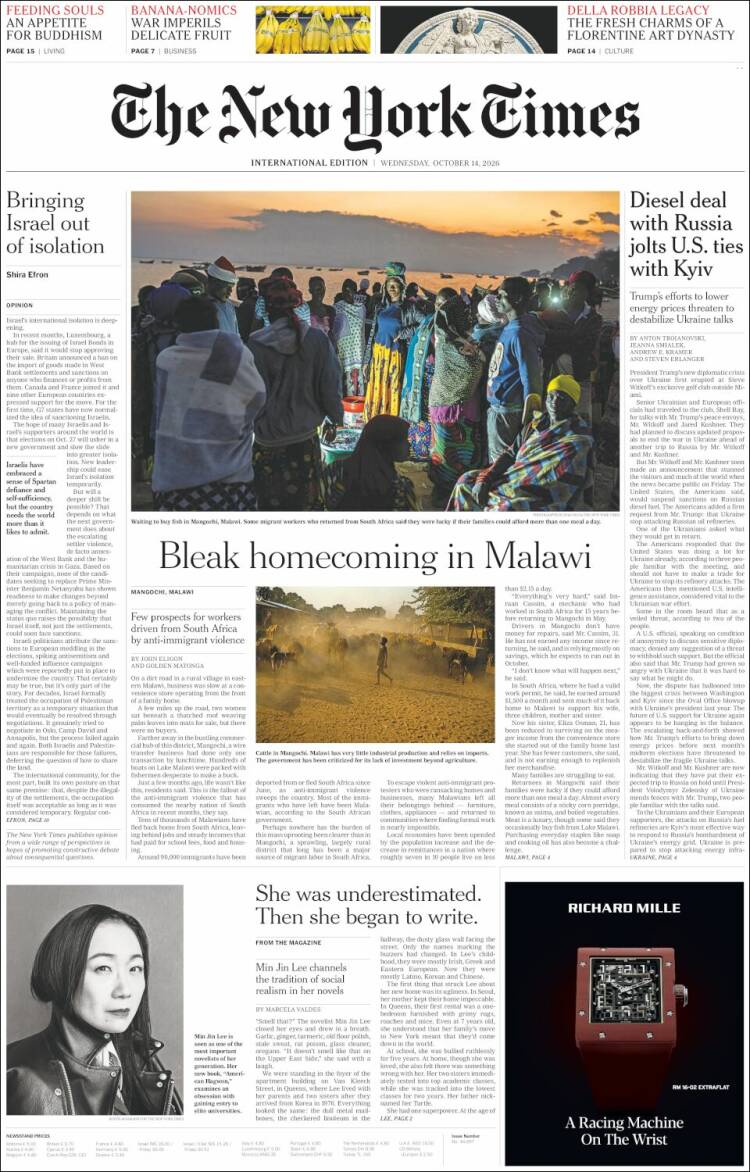Portada de International New York Times (Europa)