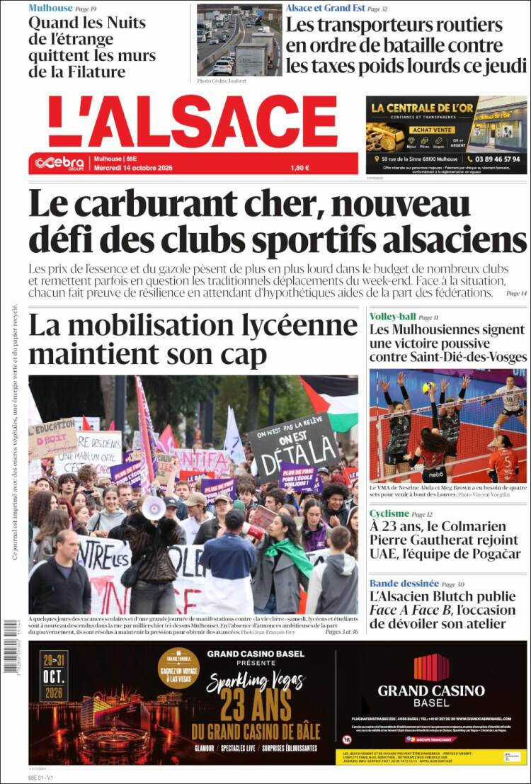 Portada de Journal L'Alsace (Francia)