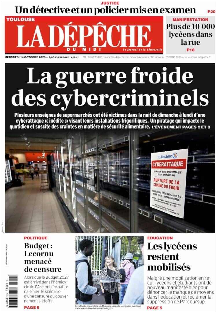 Portada de La Dépêche du Midi (Francia)