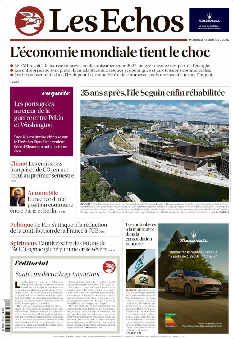 Portada de Les Echos (Francia)