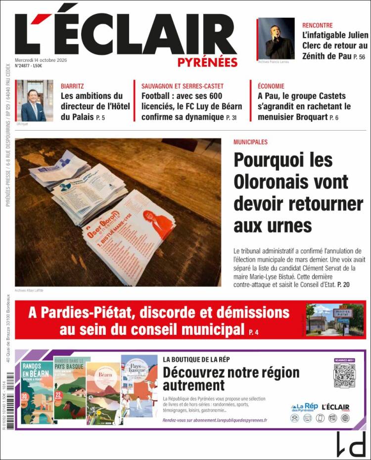 Portada de L'Eclair des Pyrénées (Francia)