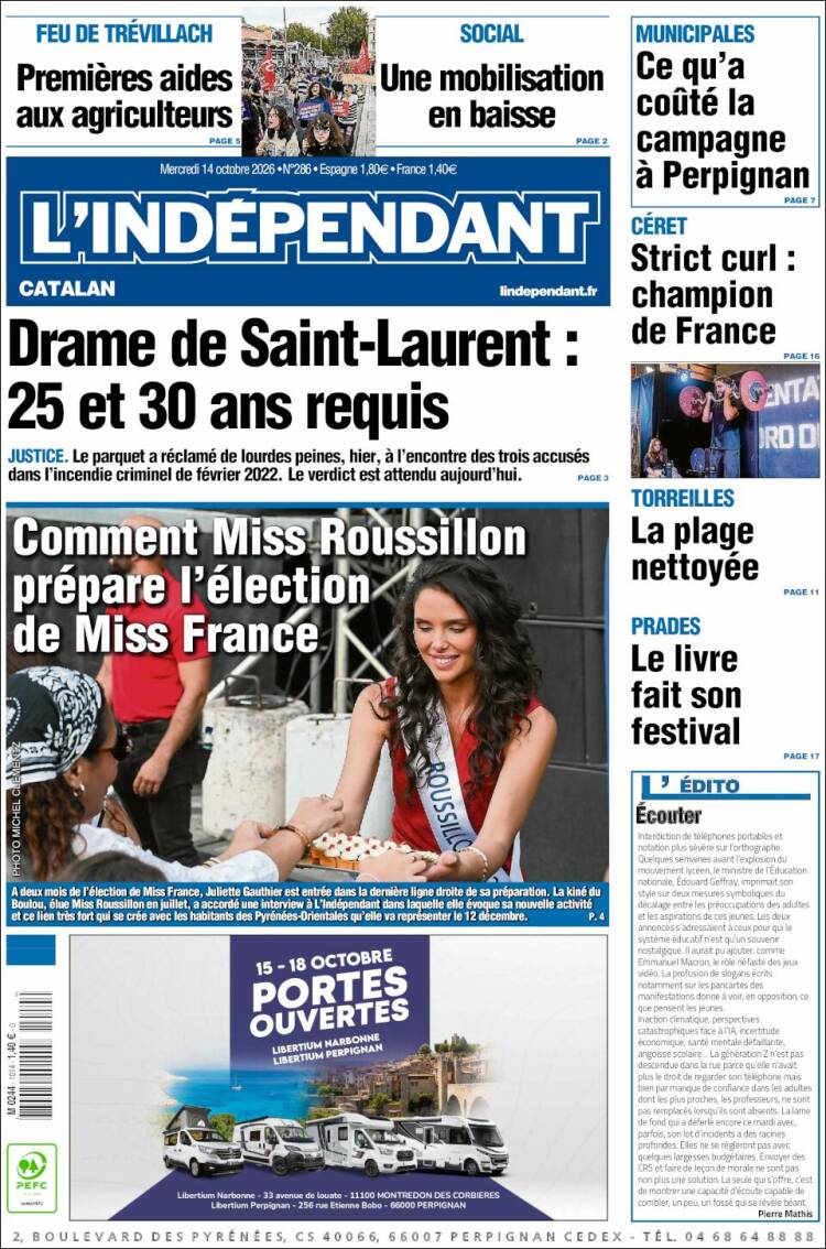 Portada de Le Indépendant (Francia)