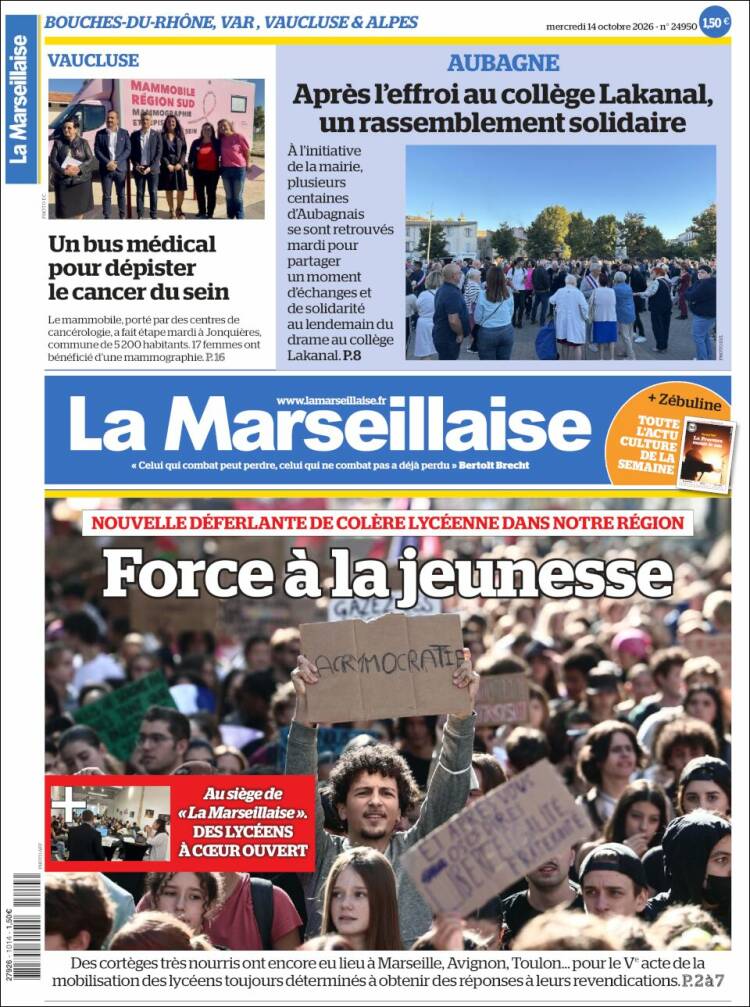 Portada de La Marseillaise (Francia)